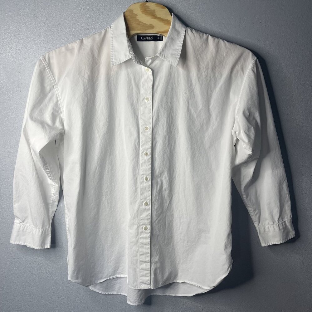 Lauren Ralph Lauren Women White Long Sleeve Button-Up Classic Cotton Blouse XXL